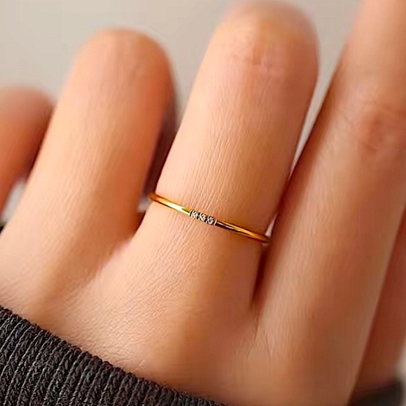 Gold Cubic Zircon Ring Minimalist, Dainty, Diamond, Two Piece, Stackable - Picture 3 of 7